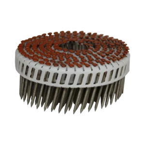 Plastic verbonden rolnagels RVS mahoniebruin met ringdraad en bolkop